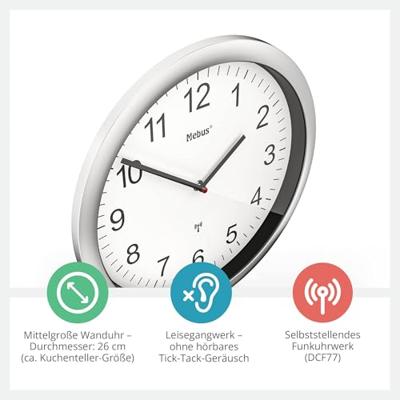 Mebus 19809 Wandklok Zendergestuurd 25 cm x 4 cm Zilver Slepend uurwerk (geluidsloos) Mebus 19809 Wandklok Zendergestuurd 25 cm x 4 cm Zilver Slepend uurwerk (geluidsloos)