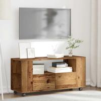 Tv-meubel met wielen 102x34,5x43 cm bewerkt hout oud hout - thumbnail
