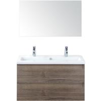 Vogue Badmeubelset 100 cm - Greeplijst in Kleur - Tabacco - Keramische Wastafel Wit 2 Kraangaten met Spiegel - thumbnail