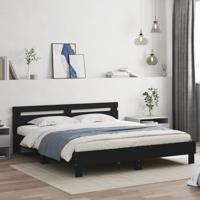 Bedframe met hoofdbord bewerkt hout zwart 160x200 cm - thumbnail