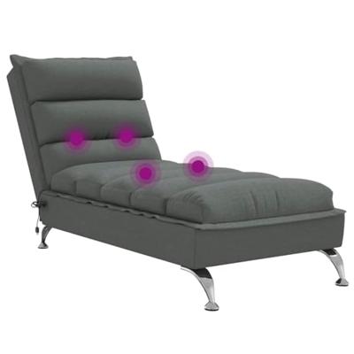 Massage chaise longue met kussens stof donkergrijs
