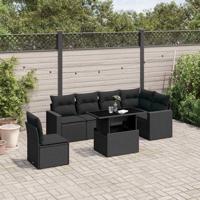 7-delige Loungeset met kussens poly rattan zwart - thumbnail