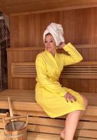 Dunne katoenen damesbadjas geel-L (44/46) - thumbnail