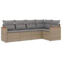 5-delige Loungeset met kussens poly rattan beige - thumbnail