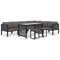 9-delige Loungeset met kussens poly rattan antraciet - thumbnail