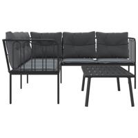 Loungeset met kussens staal en textileen zwart - thumbnail