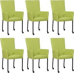 Set van 6 Felgroene leren moderne eetkamerstoelen Deal - met armleuning poot vierkant zwart met wiel - Hermes Leer Lime (felgroen leer) Set van 6 Felgroene leren moderne eetkamerstoelen Deal - met armleuning poot vierkant zwart met wiel - Hermes Leer Lime (felgroen leer)