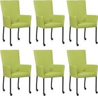 Set van 6 Felgroene leren moderne eetkamerstoelen Deal - met armleuning poot vierkant zwart met wiel - Hermes Leer Lime (felgroen leer) - thumbnail