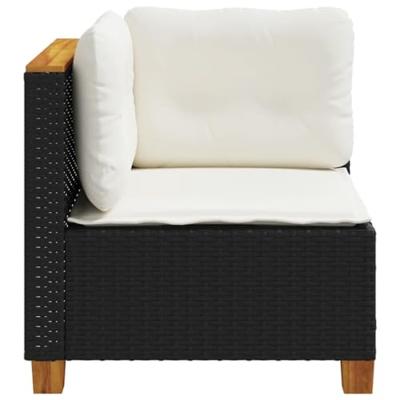 Tuinhoekbank met kussens poly rattan zwart - thumbnail