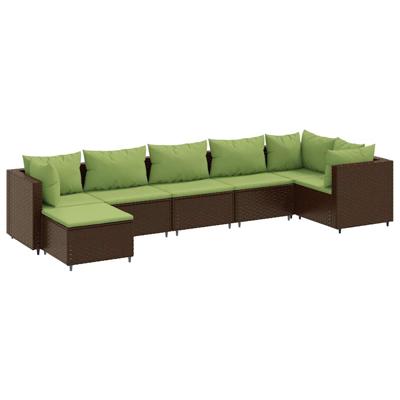 7-delige Loungeset met kussens poly rattan bruin