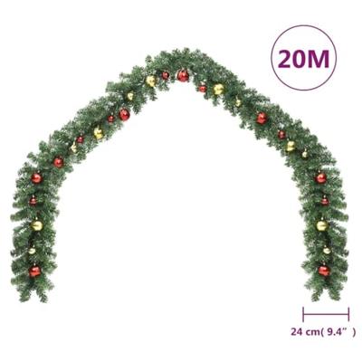 Kerstslinger versierd met kerstballen en LED-lampjes 20 m
