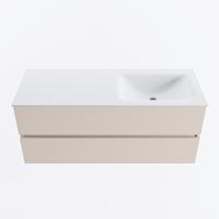 MONDIAZ VICA 120cm badmeubel onderkast Linen 2 lades. Wastafel CLOUD rechts zonder kraangat, kleur Talc. - thumbnail