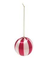 HEMA Kerstbal 6.9cm satijn strepen rood (multi) - thumbnail