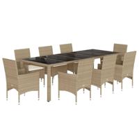 9-delige Tuinset met kussens poly rattan en glas beige - thumbnail