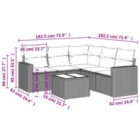 6-delige Loungeset met kussens poly rattan beige - thumbnail