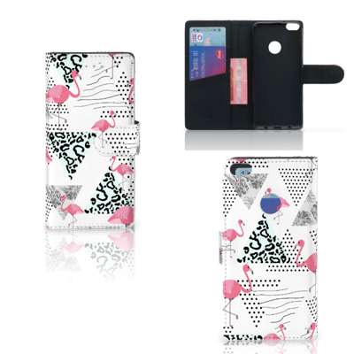 Huawei P8 Lite 2017 Telefoonhoesje met Pasjes Flamingo Triangle