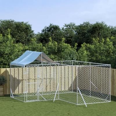 Hondenkennel met dak 4x4x2,5 m gegalvaniseerd staal zilver
