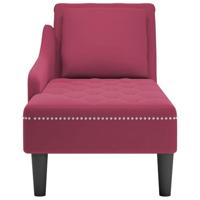 Chaise longue met kussen en rechterarmleuning fluweel wijnrood - thumbnail