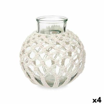 Vaas Wit Stof Glas 25 x 26,5 x 25 cm (4 Stuks) Macramé