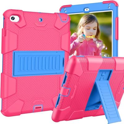 Schokbestendige tweekleurige siliconen beschermhuls voor iPad mini 2019 & 4 met houder (Rose rood + blauw)