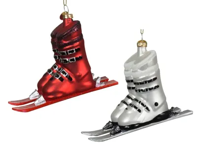 Decoris kersthanger glas skischoenen 9,2cm - thumbnail