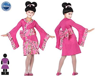 Kostuums voor Kinderen Geisha Fuchsiaroze (3 Pcs) - Maat: 7-9 Jaar - Maat: 7-9 Jaar