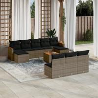 11-delige Loungeset met kussens poly rattan grijs - thumbnail