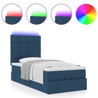 Ottoman bed met matras en LED's 120x190 cm stof blauw - thumbnail