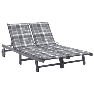 Ligbed 2-persoons met kussens massief acaciahout grijs