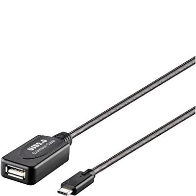 Renkforce RF-5067256 USB-kabel USB 2.0 USB-C stekker, USB-A bus 10.00 m Zwart Actief met signaalversterking, Vergulde steekcontacten