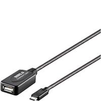 Renkforce RF-5067256 USB-kabel USB 2.0 USB-C stekker, USB-A bus 10.00 m Zwart Actief met signaalversterking, Vergulde steekcontacten - thumbnail