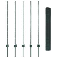 VidaXL Hek met paal groen 1,2 x 10 m staal en pvc - thumbnail