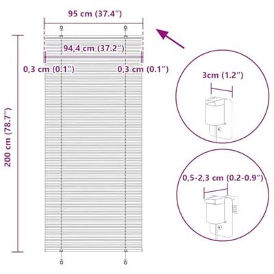 Pliss rolgordijn 95x200 cm stofbreedte 94,4 cm antraciet