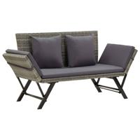 Tuinbank met kussens 176 cm poly rattan grijs - thumbnail