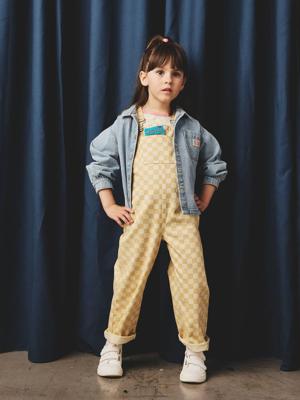 Tuinbroek met ruitmotief meisjes geel, geruit