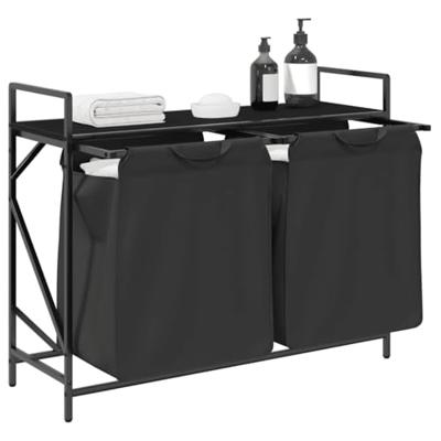 Wasmand 2 vakken met plank zwart eikenkleurig