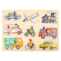 Small Foot - houten noppenpuzzel stadsvoertuigen, 9st. - thumbnail