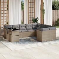 10-delige Loungeset met kussens poly rattan beige - thumbnail