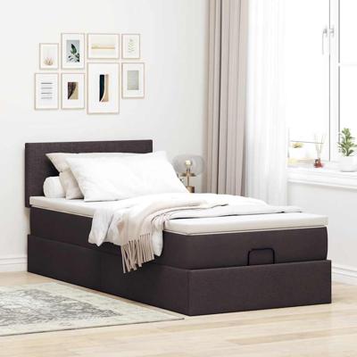 Ottoman bed met matras 140x200cm stof donkerbruin - thumbnail