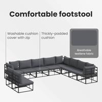 Tuinbankenset met kussen 10 pcs Zwart Aluminium - thumbnail