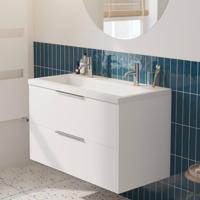 Saqu Lima badmeubel incl. glans witte wastafel met 2 kraangaten 100x52x64cm glans wit - chromen greep - thumbnail