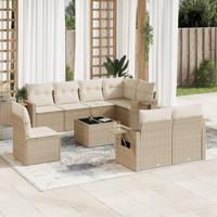 9-delige Loungeset met kussens poly rattan beige - thumbnail