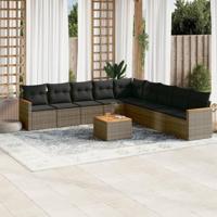 10-delige Loungeset met kussens poly rattan grijs - thumbnail