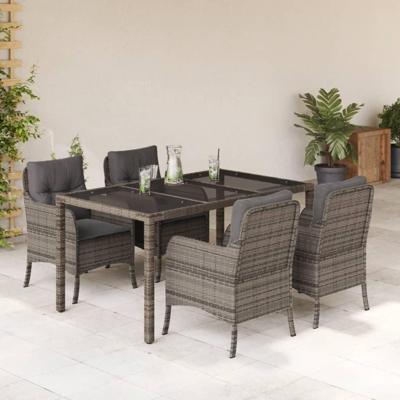 5-delige Tuinset met kussens poly rattan grijs