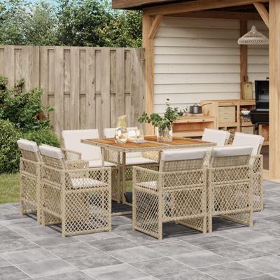 9-delige Tuinset met kussens poly rattan beige