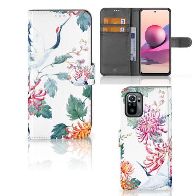 Xiaomi Redmi Note 10S | 10 4G | Poco M5s | Telefoonhoesje | Met pasjeshouder | Bird Flowers