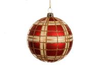 Kerstbal 8 cm rood / goud mat - thumbnail