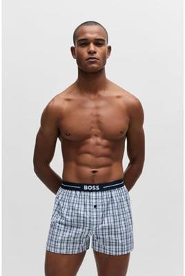 Hugo Boss Boxers wijd 2-pack effen-ruit blauw