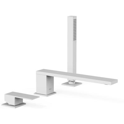 Badrandkraan Tres Cuadro Exclusive met Handdoucheset Lange Rechte Uitloop 22 cm Mat Wit Tres