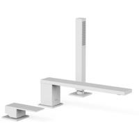 Badrandkraan Tres Cuadro Exclusive met Handdoucheset Lange Rechte Uitloop 22 cm Mat Wit - thumbnail